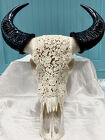Hand-Carved Buffalo Skull Floral Design